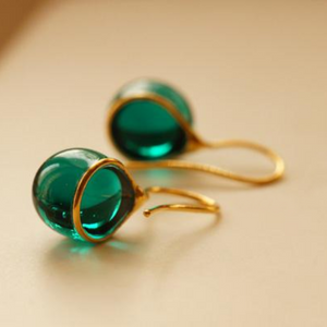 Japan Designer brand Knap handmade jewelry handcrafted glass stud earrings Emerald Green
