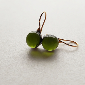 Japan Designer brand Knap handmade jewelry handcrafted glass stud earrings olive green.