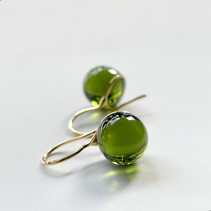 Japan Designer brand Knap handmade jewelry handcrafted glass stud earrings olive green.