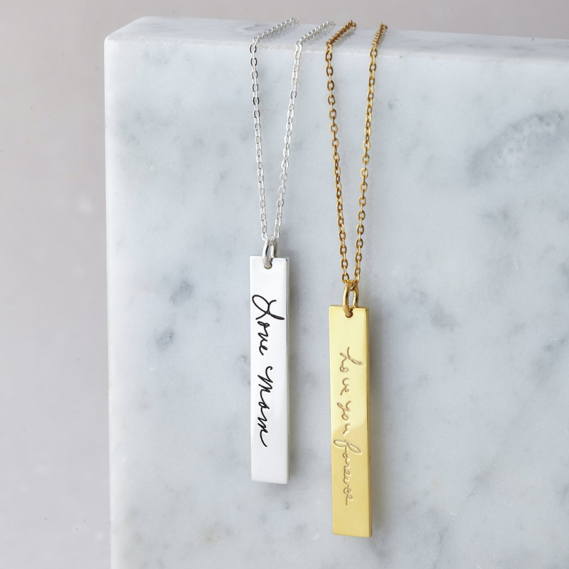Vertical Bar Handwriting Necklace - The Chubby Paw 