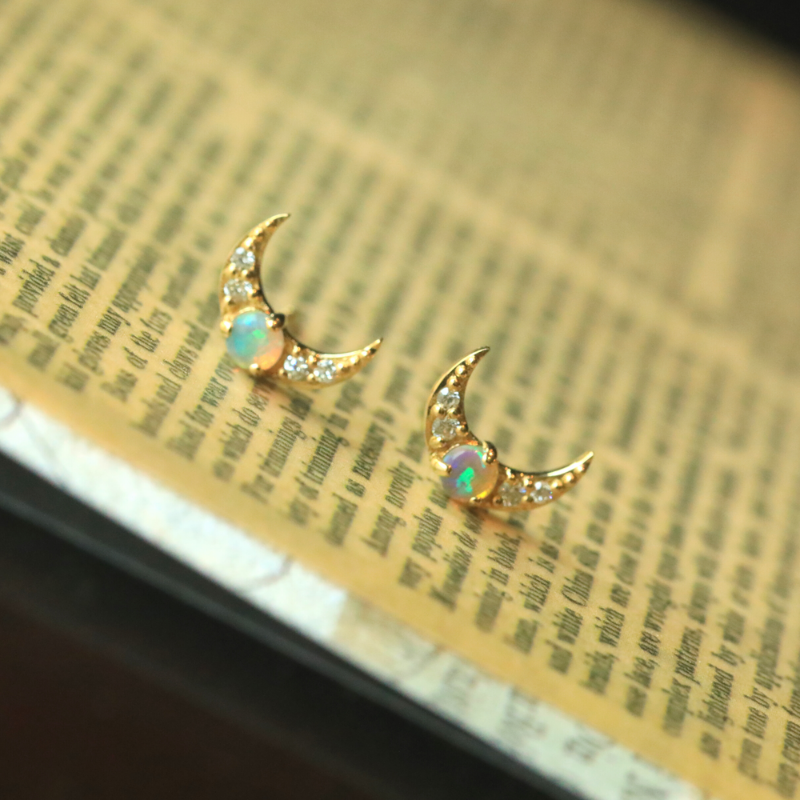 Raw Sapphire and Opal stud earrings