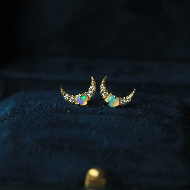 Celestial-Crescent-Moon-Opal-Stud-Earring-18K-Gold-The-Chubby-Paw