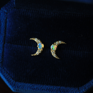 Celestial-Crescent-Moon-Opal-Stud-Earring-18K-Gold-The-Chubby-Paw