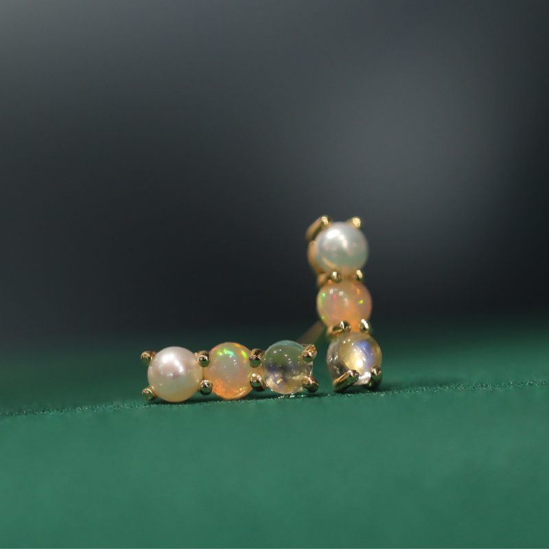 18K Gold Bar Gemstone Stud Earrings - The Chubby Paw 