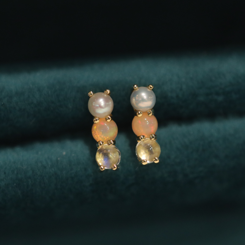 18K Gold Bar Gemstone Stud Earrings