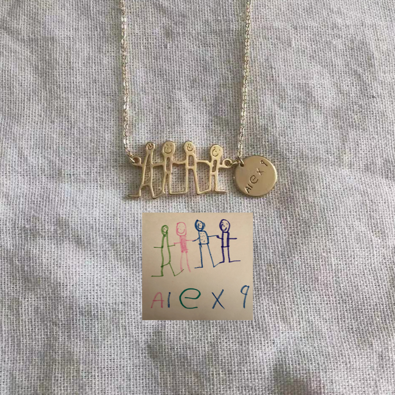 Personalized Kids Drawing Necklace With 2 Pendant