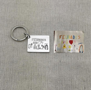 Engraved Kids Drawing Keychain Silver Plate - The Chubby Paw 
