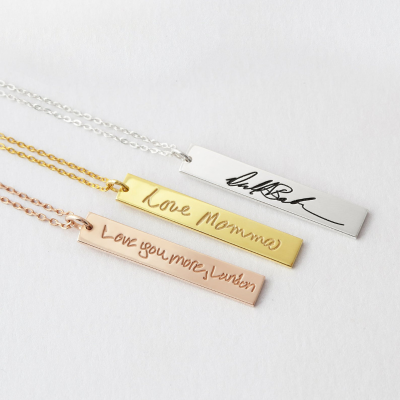 Vertical Bar Handwriting Necklace - The Chubby Paw 