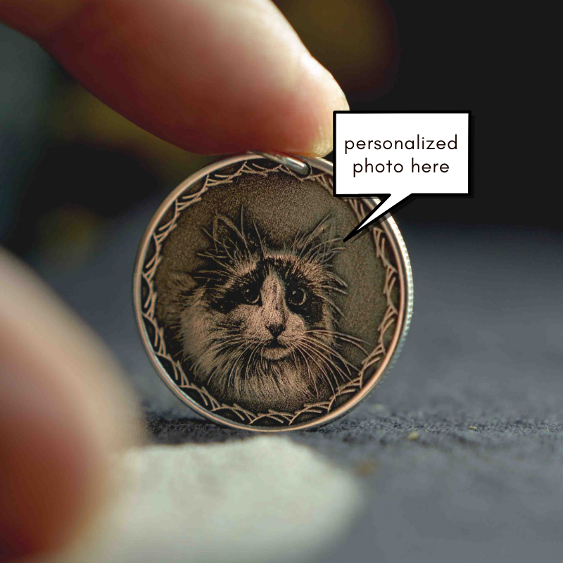 This vintage looking coin pendant necklace can be personalized with your photo, your cat or your dog photo portrait, made of solid silver.